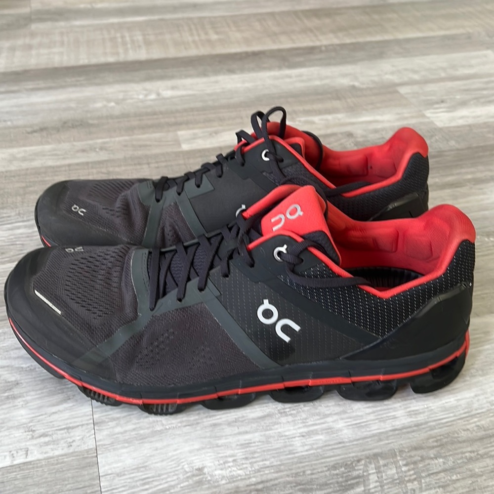 On Running Cloud Men’s Running Shoes — Black with Red Accents
